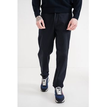 Pantaloni drepti de bumbac cu talie medie - Albastru ultramarin