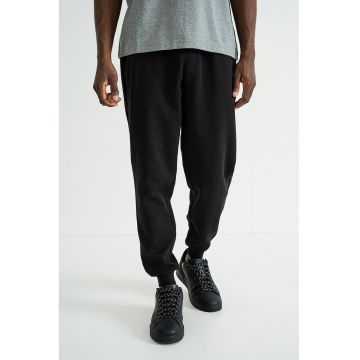 Pantaloni uni de trening din amestec de bumbac - Negru