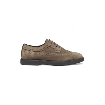 Pantofi derby de piele intoarsa cu perforatii - Maro taupe