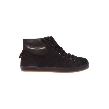Pantofi sport mid-cut din piele intoarsa si piele - Maro inchis