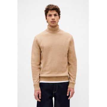 Pulover cu guler inalt - Maro nisip