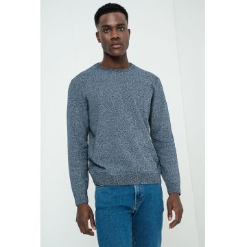 Pulover slim-fit din amestec de bumbac organic - Albastru melange