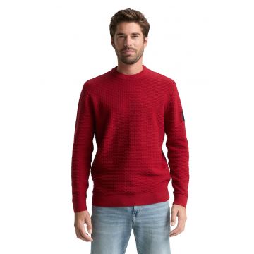 Pulover texturat cu decolteu la baza gatului - Rosu