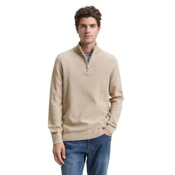 Pulover tricotat fin cu guler scurt - Bej