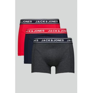 Set de boxeri din amestec de bumbac organic cu banda logo in talie - 3 perechi - Rosu/Albastru inchis/Gri inchis melange