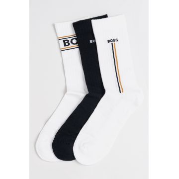 Set de sosete lungi cu imprimeu logo - 3 perechi - Alb/Maro/Negru