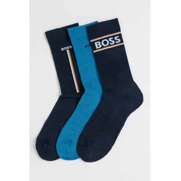 Set de sosete lungi cu imprimeu logo - 3 perechi - Albastru ultramarin/Albastru petrol/Negru