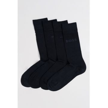 Set de sosete lungi cu imprimeu logo - 4 perechi - Negru