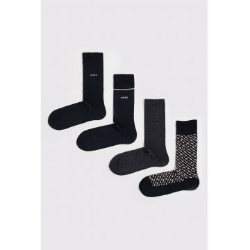 Set de sosete lungi cu logo discret - 4 Perechi - Maro/Negru/Gri antracit