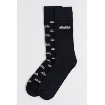 Set de sosete lungi cu logo si model - 2 perechi - Gri/Negru