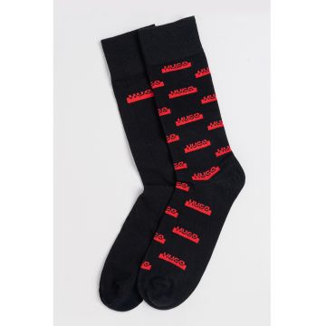 Set de sosete lungi cu logo si model - 2 perechi - Rosu/Negru