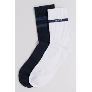 Set de sosete lungi din amestec de bumbac cu detaliu logo - 2 perechi - Alb/Albastru ultramarin