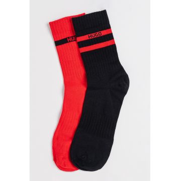 Set de sosete lungi din amestec de bumbac cu detaliu logo - 2 perechi - Rosu/Negru