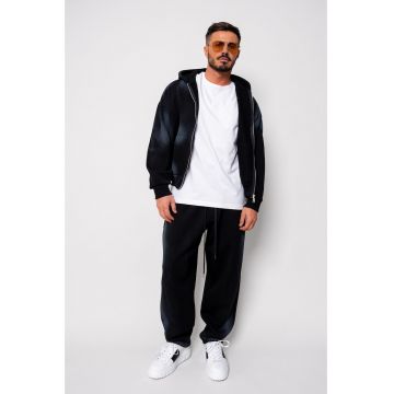 Set Pre-Washed hanorac cu fermoar si pantalon Black 19565 - Negru