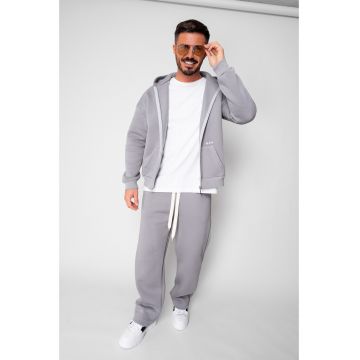 Set Winter CozyWide hanorac cu fermoar si pantalon drept Grey 19557 - Gri
