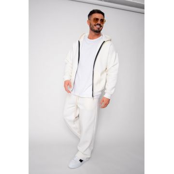 Set Winter CozyWide hanorac cu fermoar si pantalon drept Off White 19561 - Alb