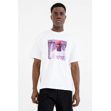 Tricou cu decolteu la baza gatului si imprimeu foto Allen Iverson - Alb/Mov inchis