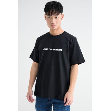 Tricou cu decolteu la baza gatului si imprimeu pe partea din spate - Alb/Negru/Violet