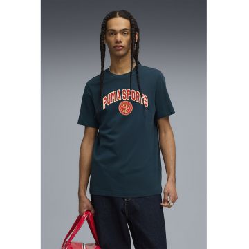 Tricou cu decolteu la baza gatului si imprimeu text - Verde englez