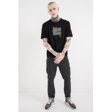 Tricou cu decolteu la baza gatului si logo - Gri/Alb murdar/Negru