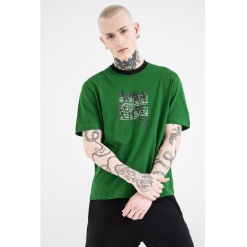 Tricou cu decolteu la baza gatului si logo - Verde/Negru