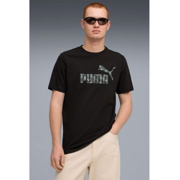 Tricou cu logo si decolteu la baza gatului ESS - Negru