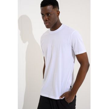 Tricou de bumbac cu decolteu la baza gatului - Alb optic