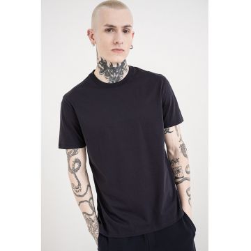 Tricou de bumbac cu decolteu la baza gatului - Bleumarin