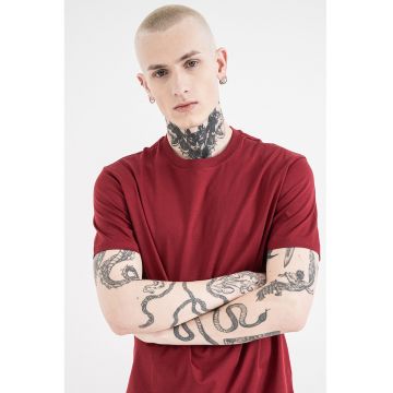 Tricou de bumbac cu decolteu la baza gatului - Rosu inchis