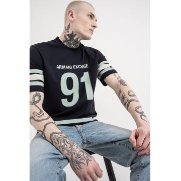 Tricou de bumbac cu imprimeu - Verde pal/Bleumarin