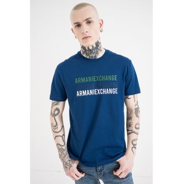 Tricou de bumbac cu logo - Albastru/Negru