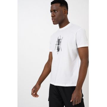 Tricou de bumbac cu logo frontal - Alb/Verde padure/Negru