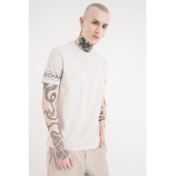 Tricou de bumbac cu logo pe maneca - Gri deschis/Albastru ultramarin