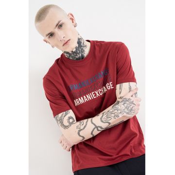 Tricou de bumbac cu logo - Rosu inchis/Albastru