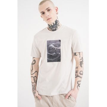 Tricou de bumbac cu model grafic - Gri deschis/Gri carbune/Alb murdar
