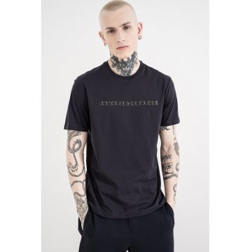 Tricou de bumbac cu model text - Bleumarin