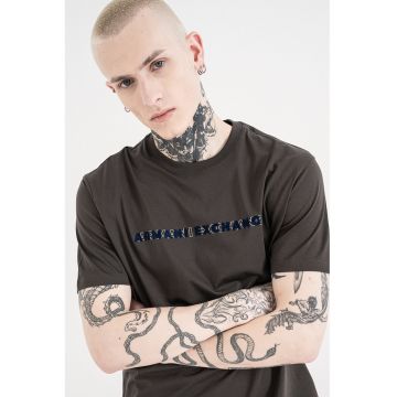 Tricou de bumbac cu model text - Maro inchis