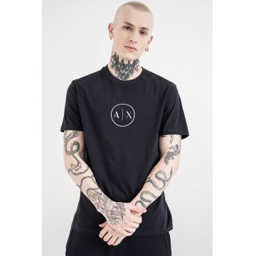 Tricou de bumbac cu monograma - Alb/Bleumarin