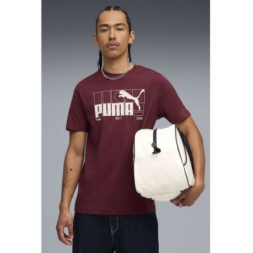 Tricou din amestec de bumbac cu imprimeu logo - Alb/Visiniu