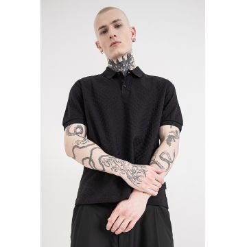 Tricou polo de bumbac cu model - Negru