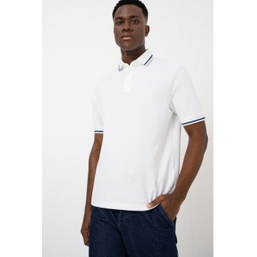Tricou polo regular fit cu terminatie contrastanta - Alb/Albastru petrol