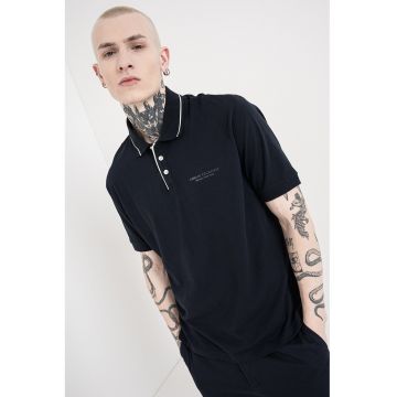 Tricou polo uni - Alb/Bleumarin