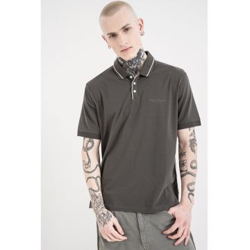 Tricou polo uni - Alb/Kaki inchis