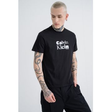 Tricou regular-fit cu decolteu la baza gatului - Alb/Negru
