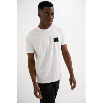 Tricou regular fit cu decolteu la baza gatului - Alb/Negru