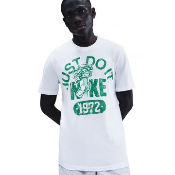 Tricou regular fit cu decolteu la baza gatului si logo - Alb/Verde