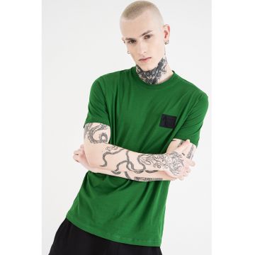 Tricou regular fit cu decolteu la baza gatului - Verde/Negru