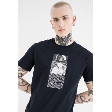 Tricou regular fit cu imprimeu foto - Gri/Bleumarin