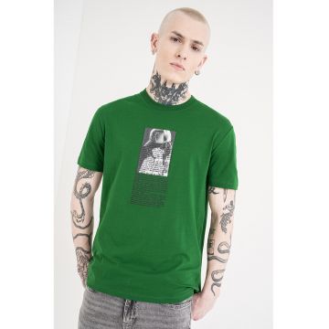 Tricou regular fit cu imprimeu foto - Verde/Gri
