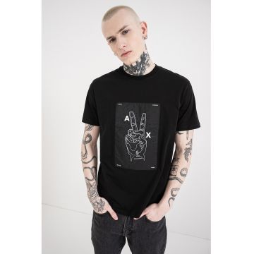 Tricou regular fit cu model grafic - Alb/Negru